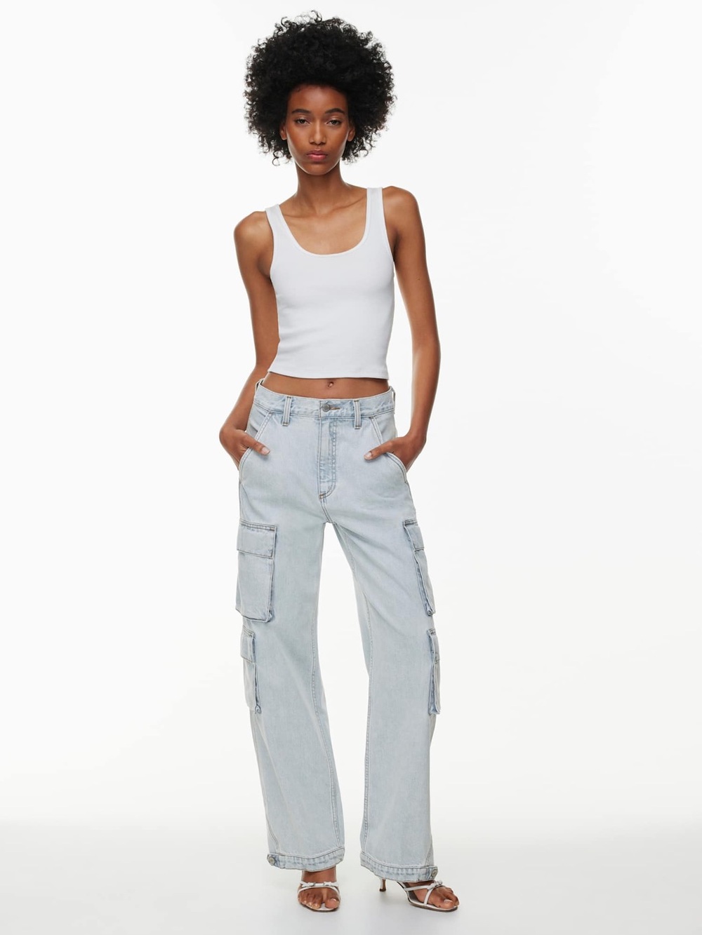 Denim Forum Light Wash Cargo Straight Leg Jeans